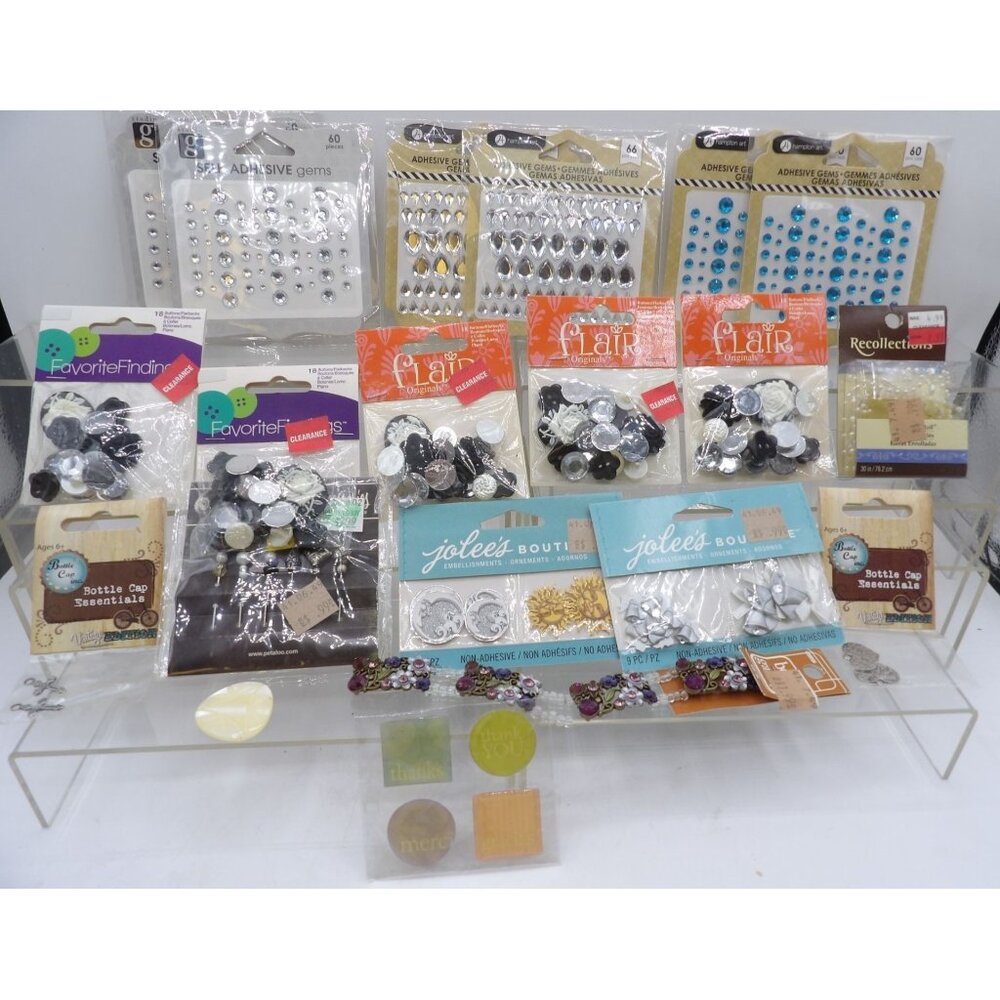 Mixed Lot Of Adhesive Gems & Buttons and Beads For Crafting & Scrapbooking